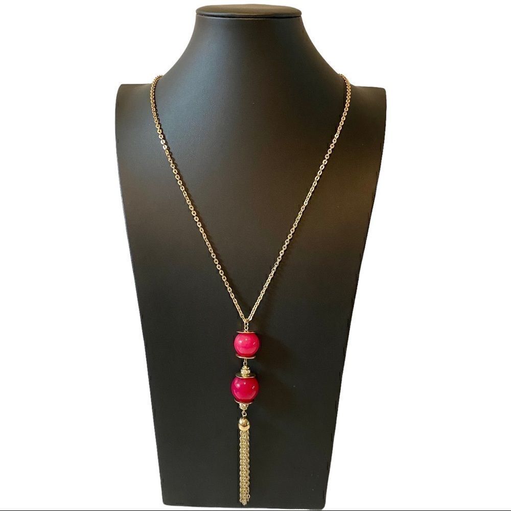 The Limited  Fun & Colorful Gold Tone Chain w/ 2 Medium Sized Hot Pink Beads.